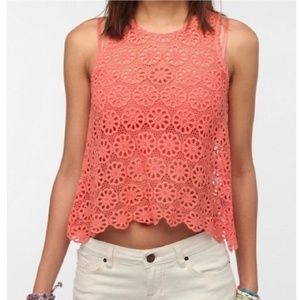 Pins & Needles Coral Crochet Top Urban Outfitters